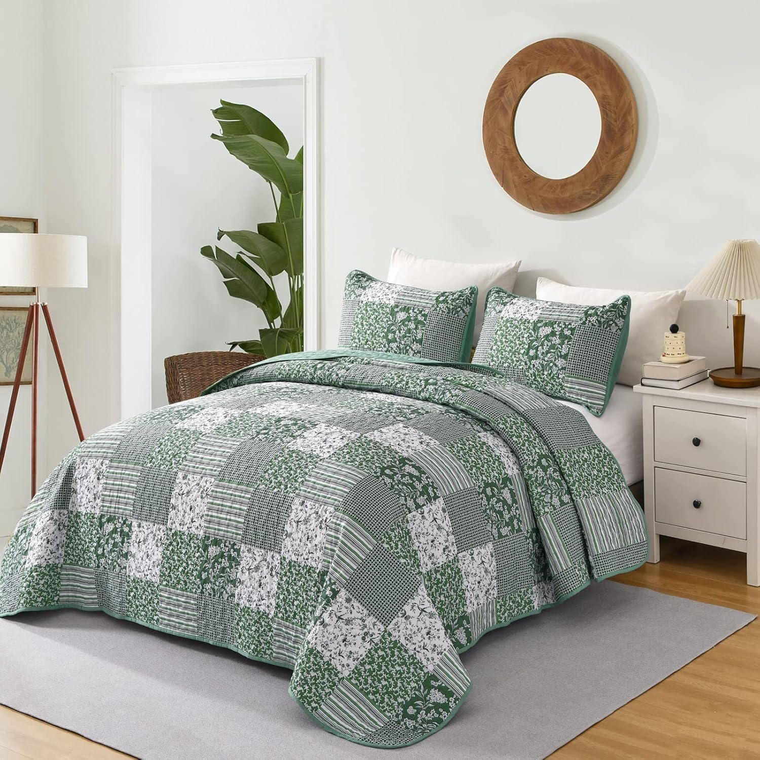 Mybedsoul Green Quilt Set Full Size 3 Pieces