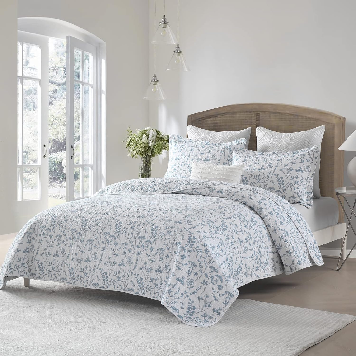 KALOOLA Summer Cotton Blue Floral King Quilt Set