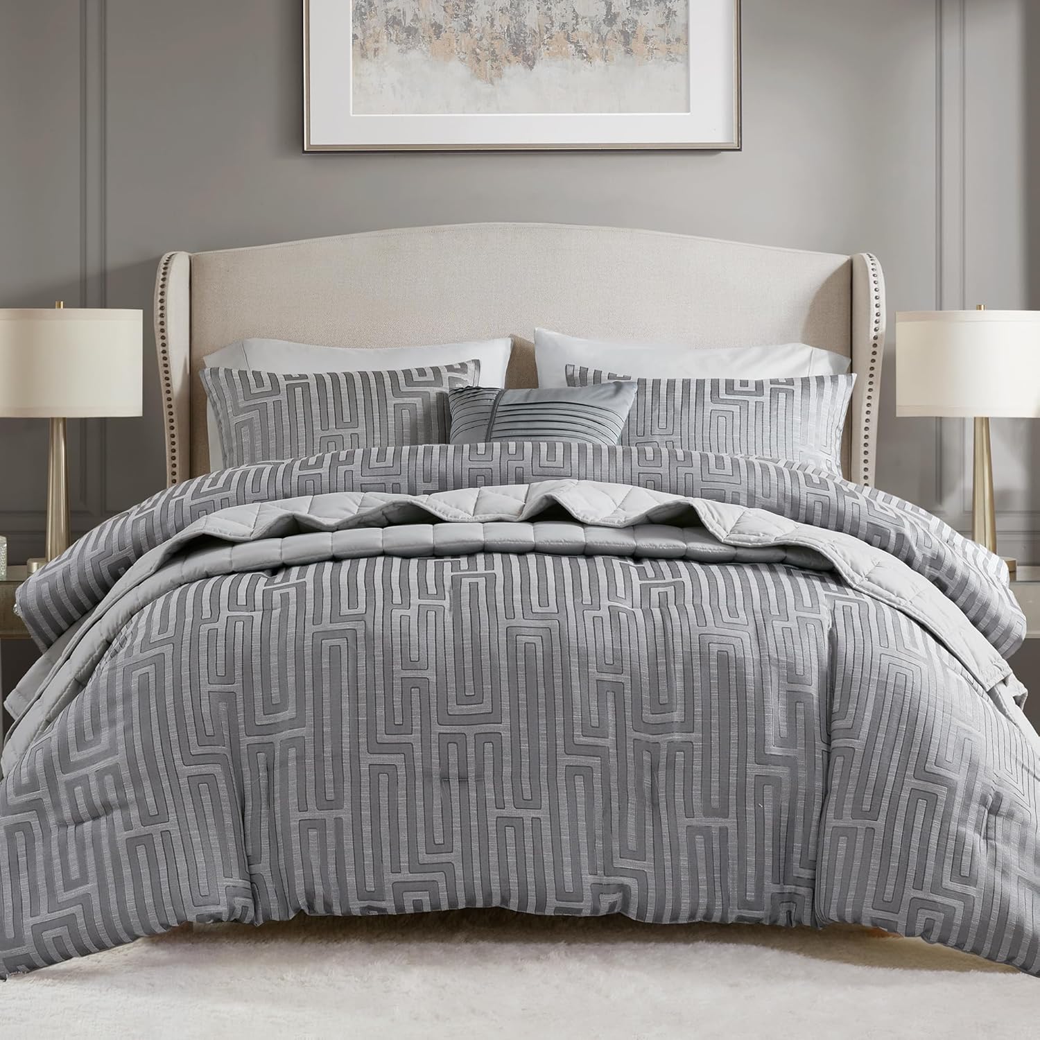 Madison Park Cal King Jacquard Comforter Set Grey 5 Piece