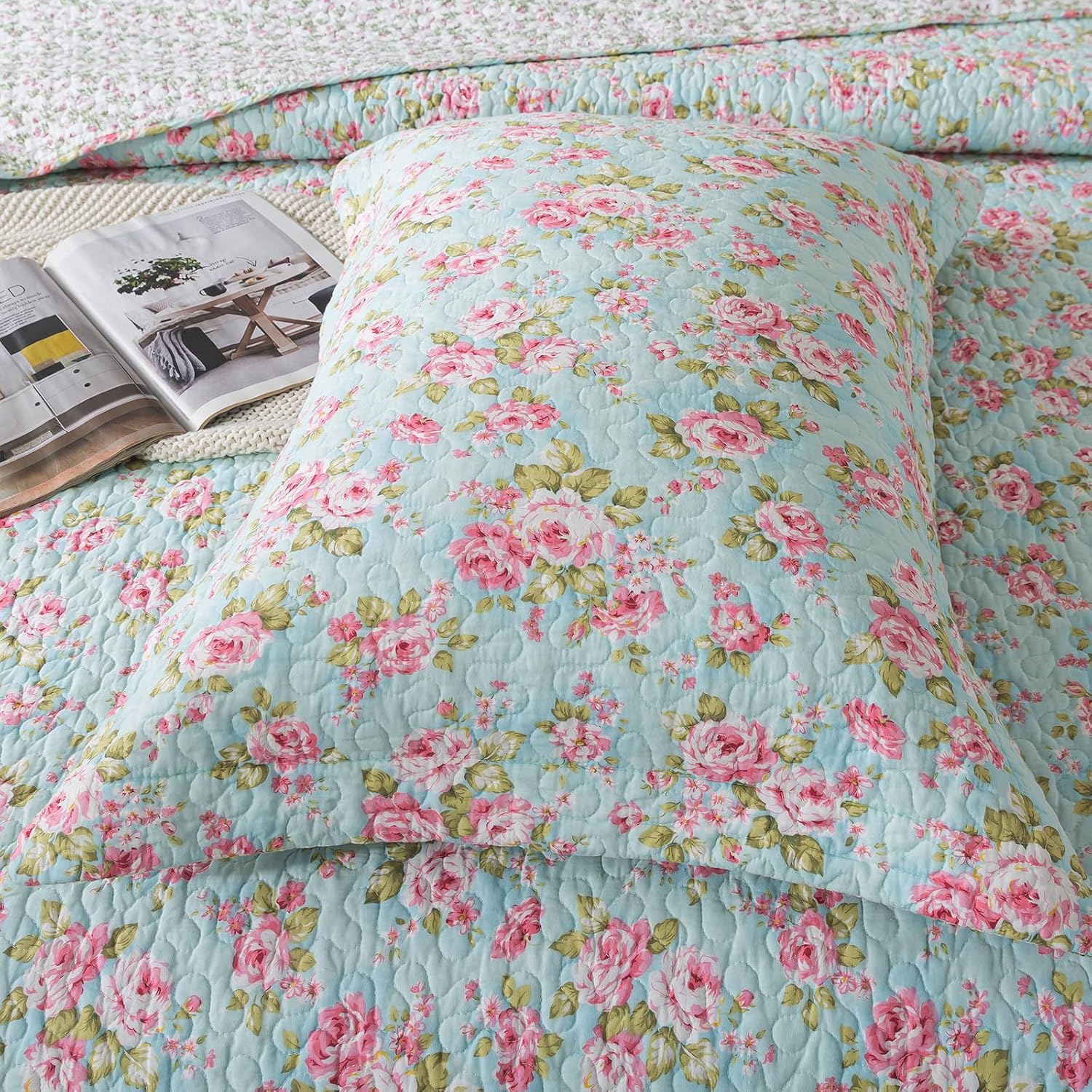 Brandream 3-Piece Shabby Chic Floral Quilt Set