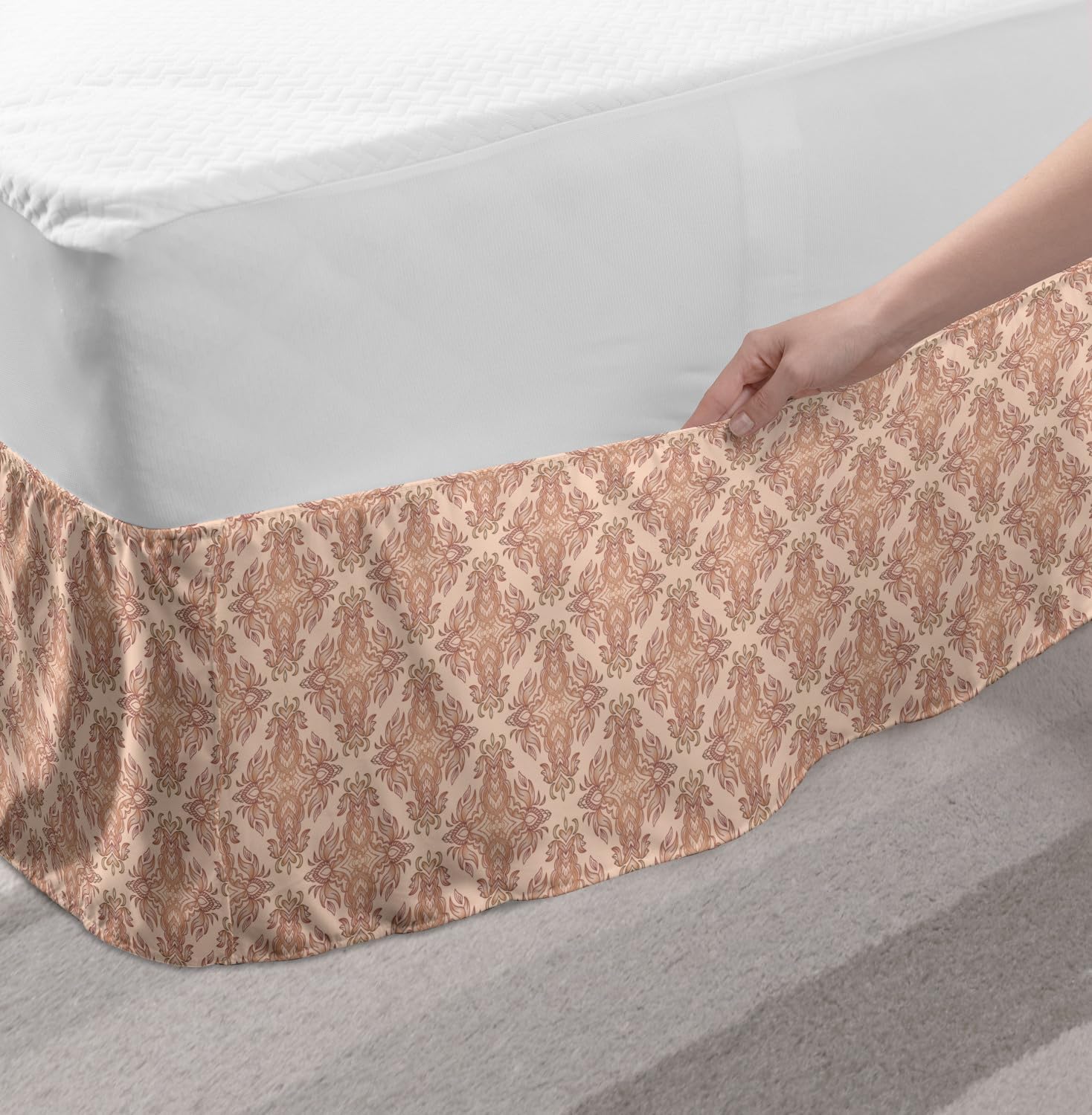 Lunarable Abstract Elastic Bed Skirt Pale Peach Almond