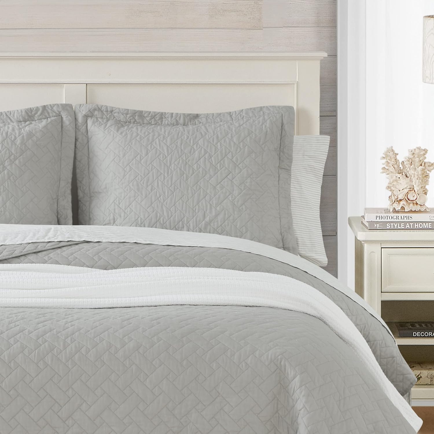 Tommy Bahama Chevron Quilt Set Twin Pelican Gray