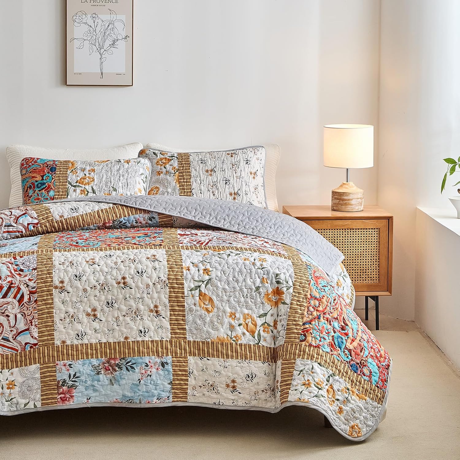 AIKASY Red Plaid Quilt Set - Queen Size All-Season Bedding