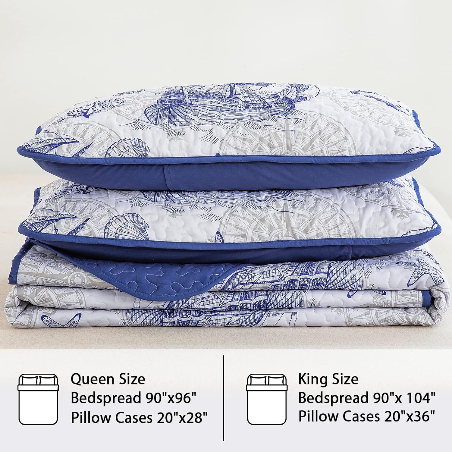 DJY Nautical Beach Quilt Set King 3 Piece