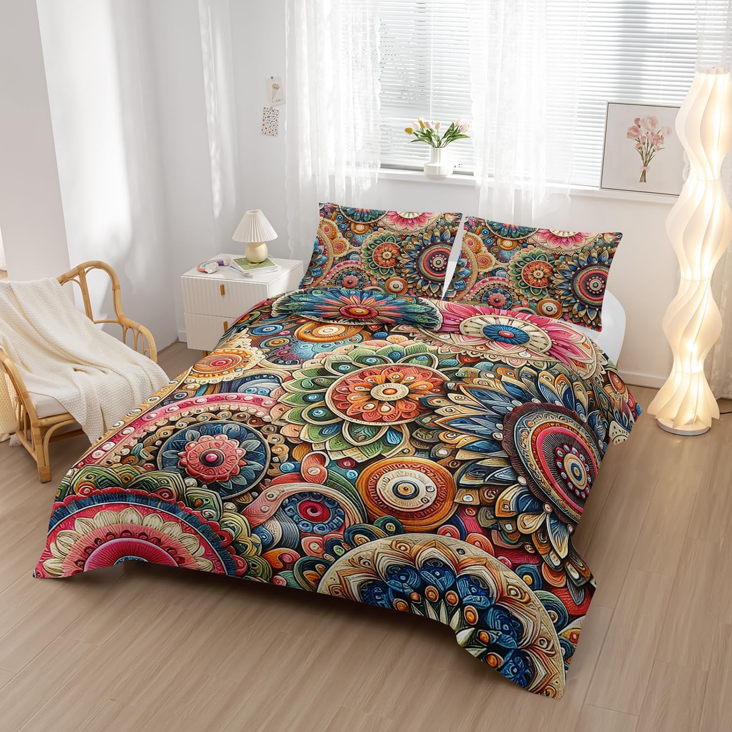 Nttopship 3-Piece Boho Comforter Set
