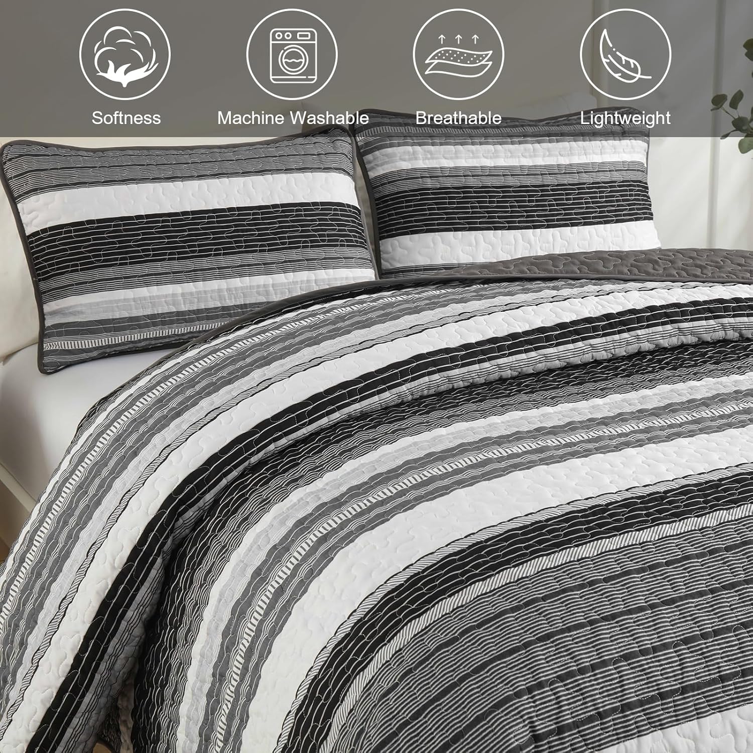 Djoymock King Size Striped Patchwork Quilt Set