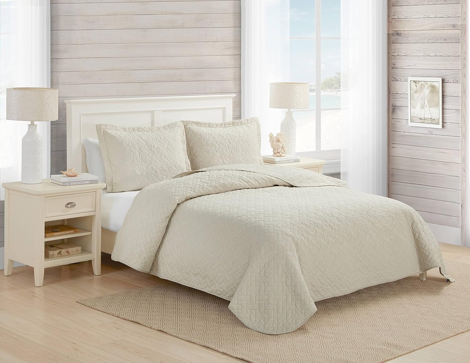 Tommy Bahama Chevron Dune Beige Quilt Set - King