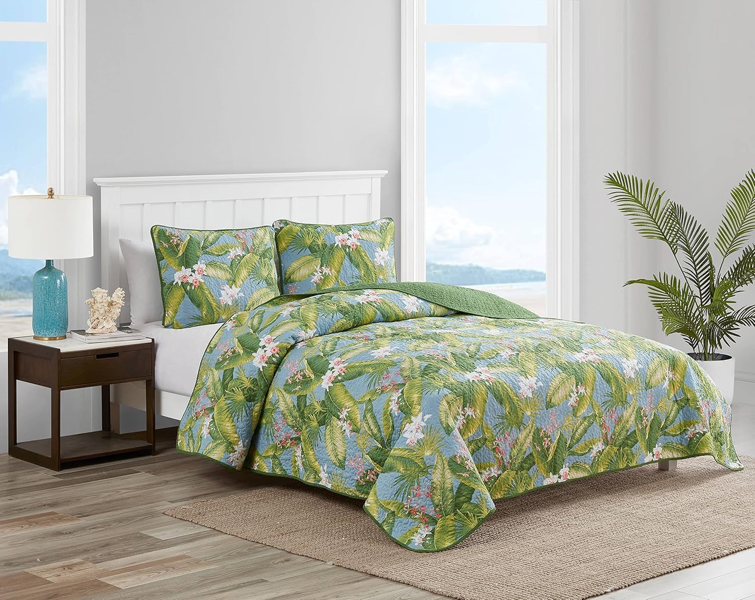 Tommy Bahama King Quilt Set with Shams Reversible Cotton Bedding 1