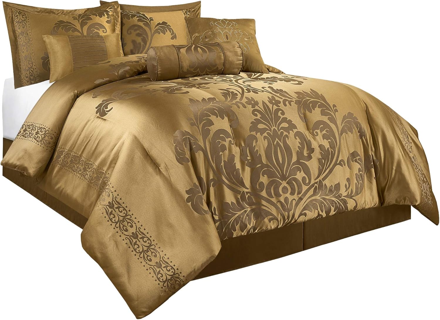 Chezmoi Collection 7-Piece Comforter Set California King Gold