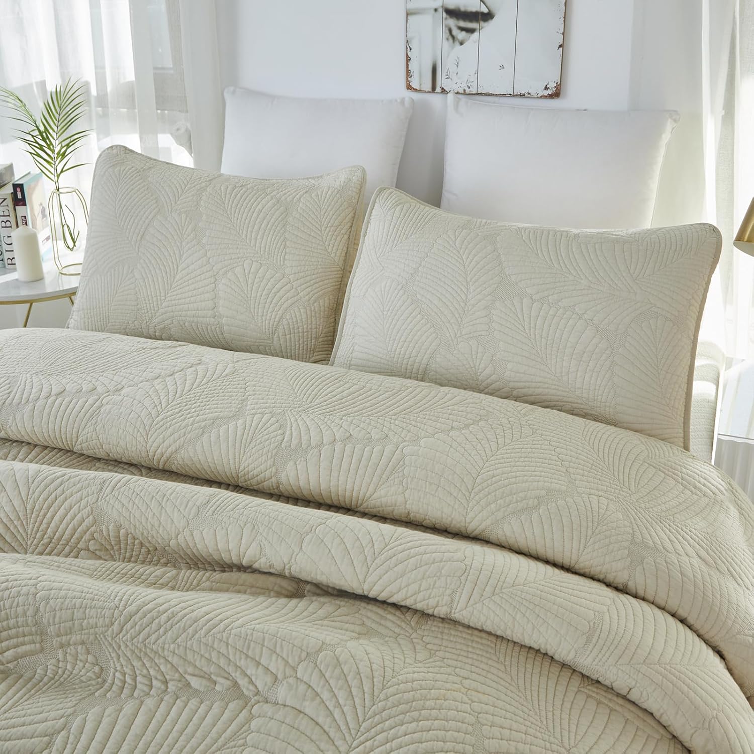 Brandream King Size Quilt Set Cotton Elegant Beige