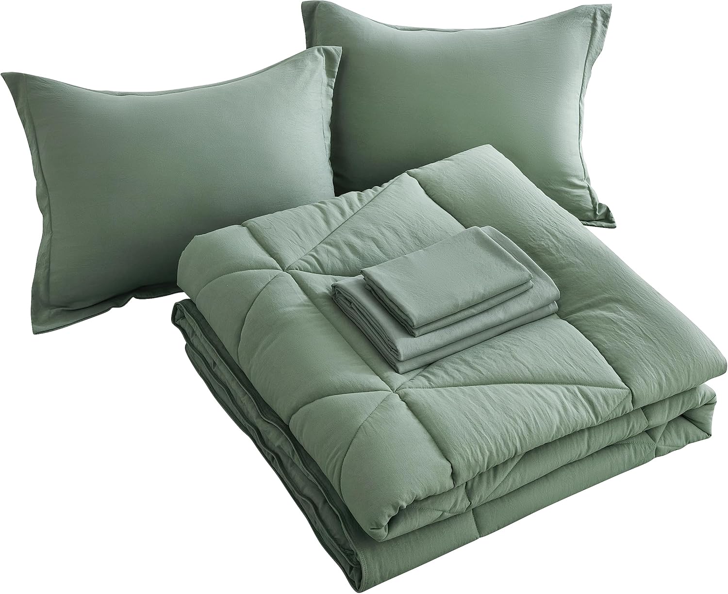 Chezmoi Jasper Sage Green Comforter Set 7-Piece