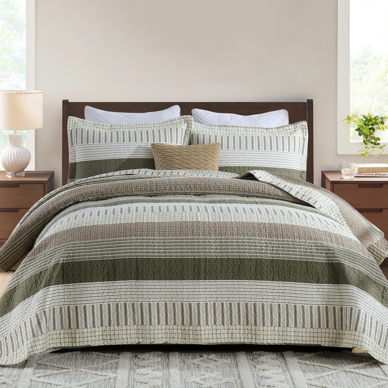 CozyQQ Striped Farmhouse King Quilt Set