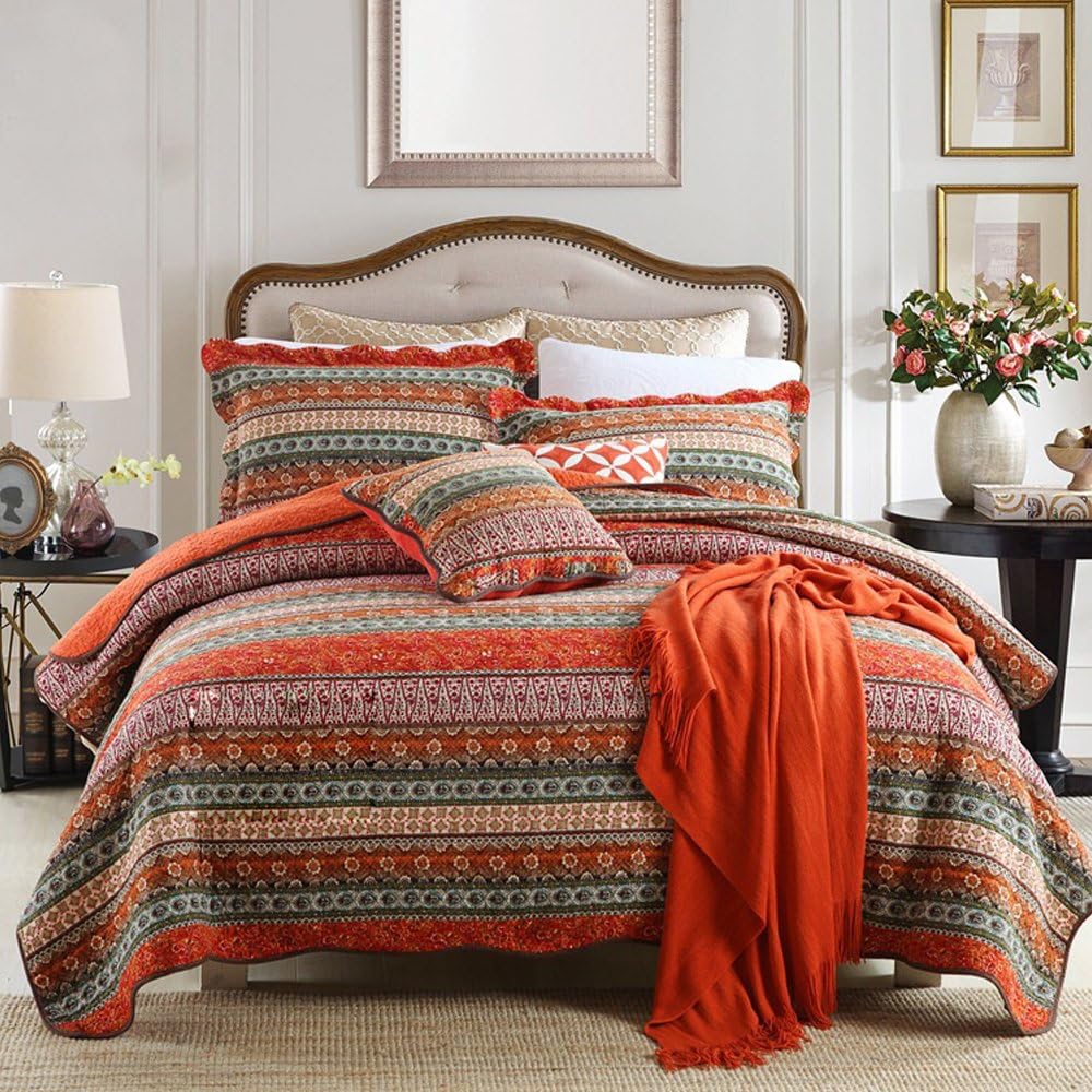 NEWLAKE Striped Cotton Quilt Set Queen Size