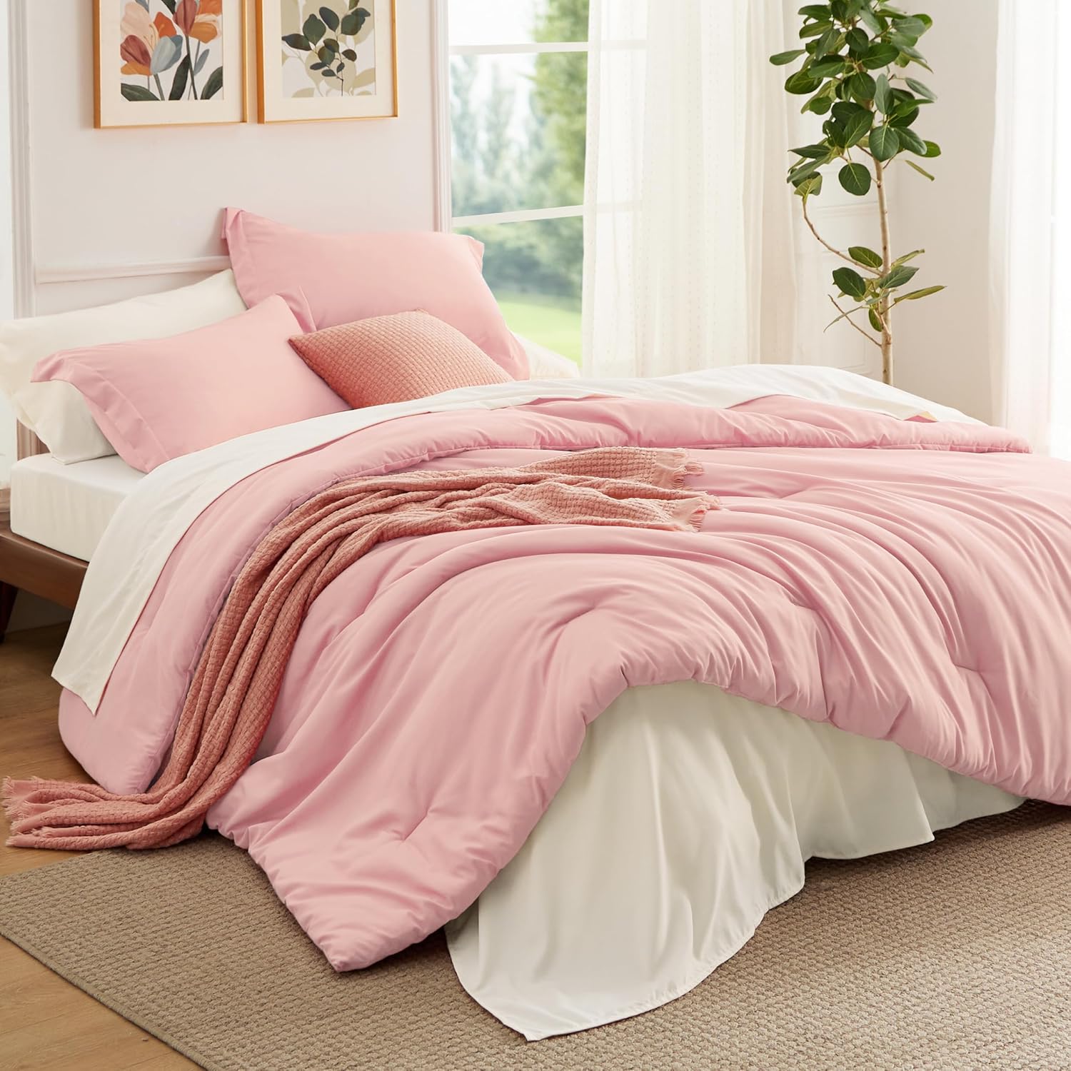Bedsure 7-Piece Pink Comforter Set for All Seasons