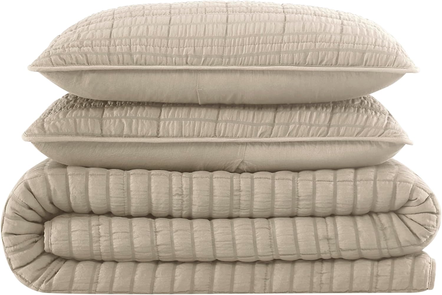 ROARINGWILD Seersucker Beige Quilt Set with Pillow Shams