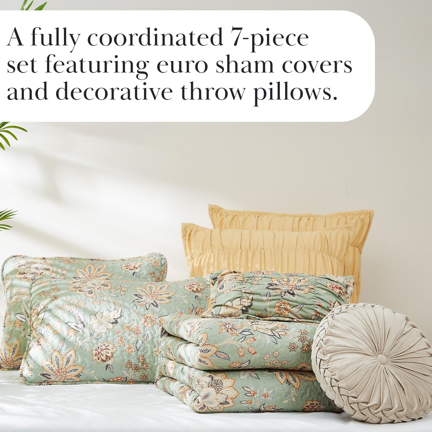 Southshore Oversized King Quilt Bedding Set 7-Pieces Sage Green