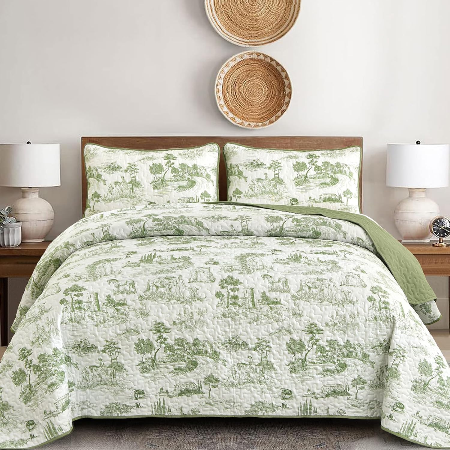 Drucon Sage Green Farmhouse Quilt Set King Size