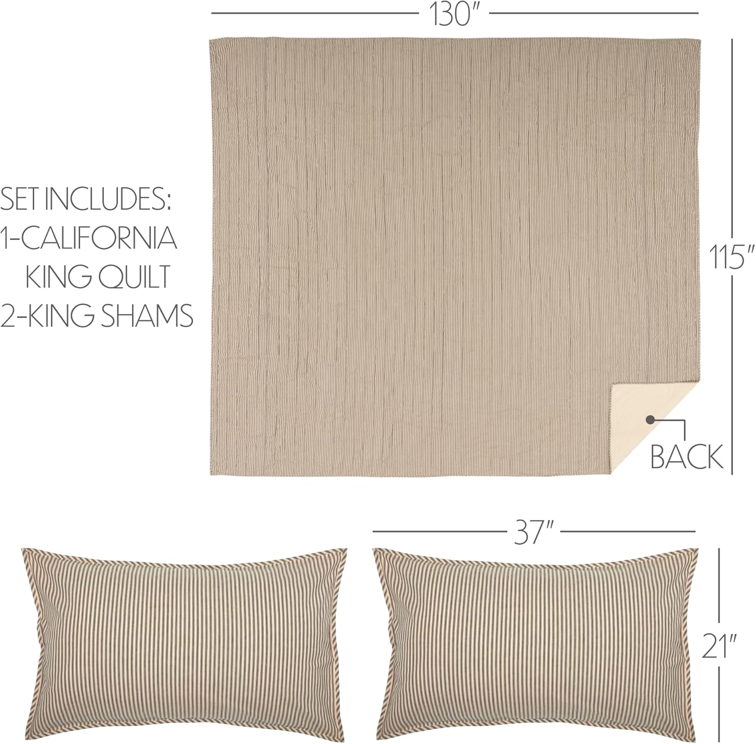 VHC Brands Sawyer Mill Ticking Stripe California King Quilt Set