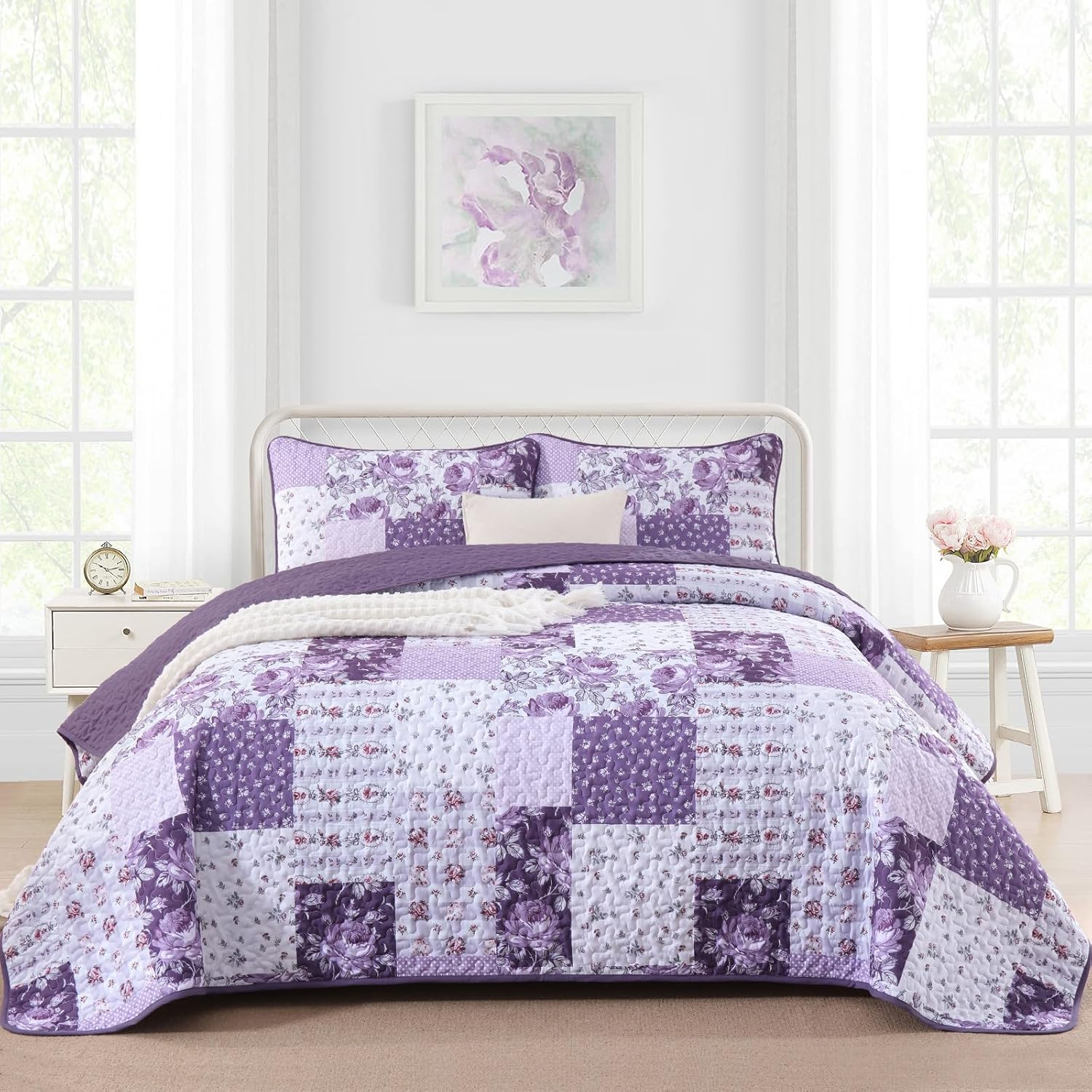 Anibedding 3 Piece Floral Quilt Set Queen Size