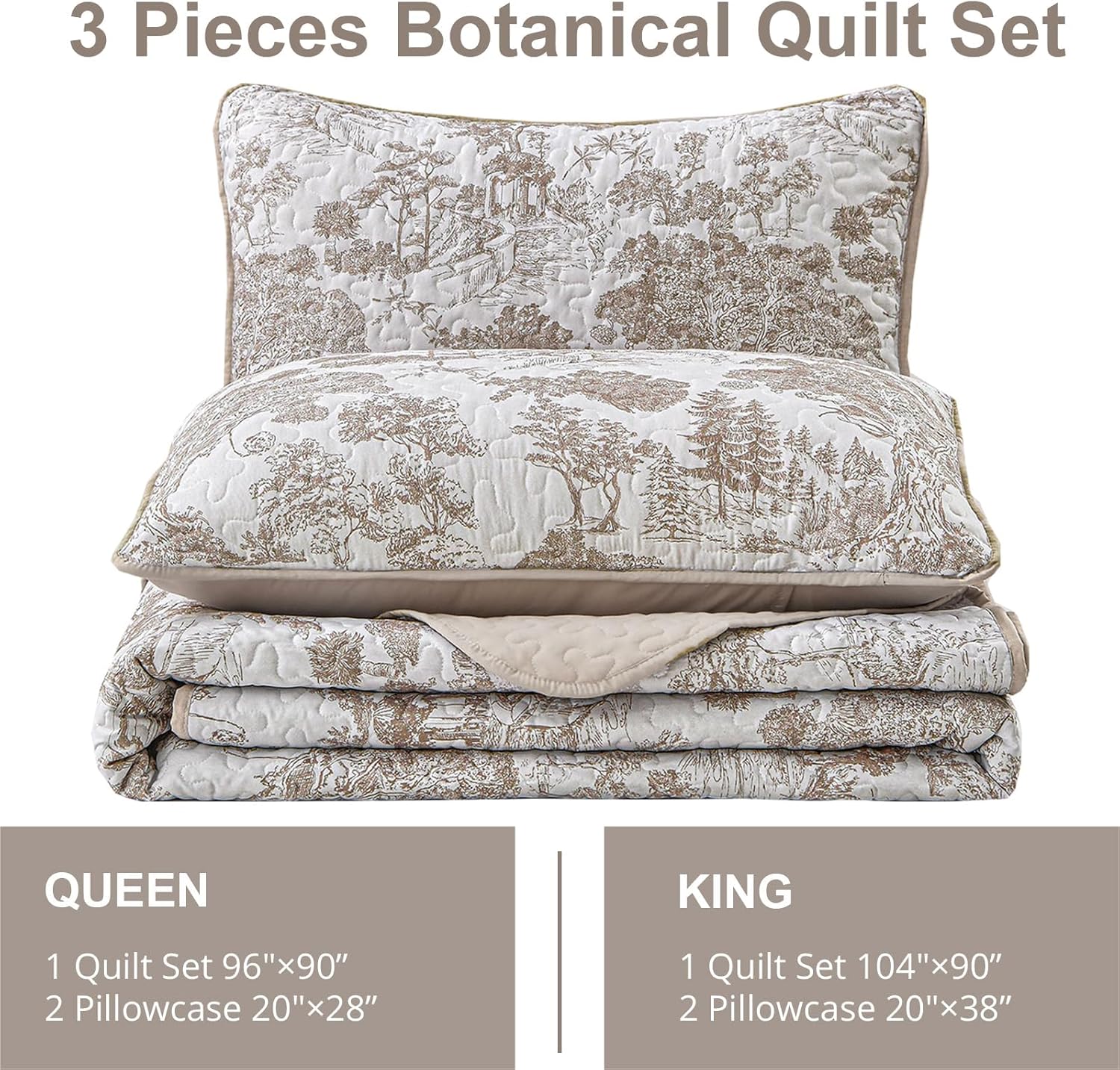 WONGS BEDDING Botanical Reversible Quilt Set Full Size