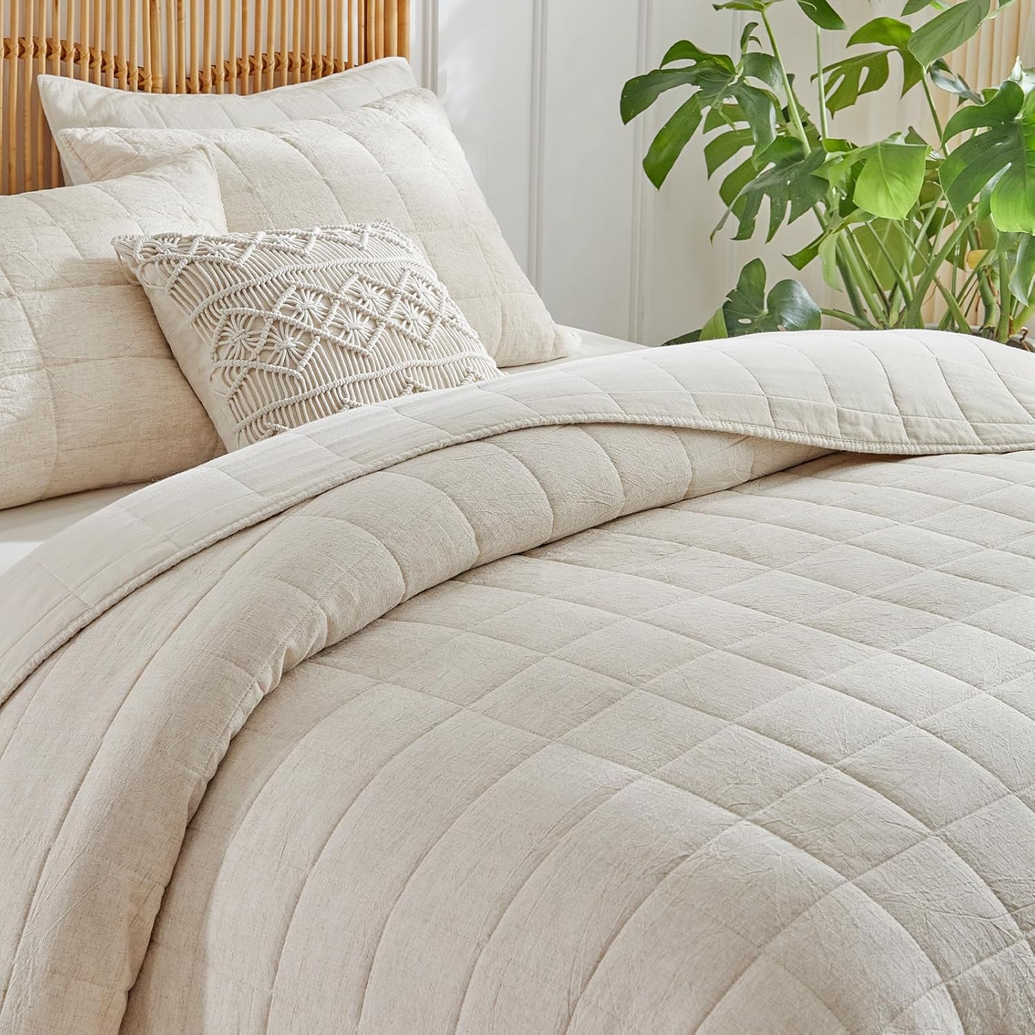 WARMDERN Linen Cotton Quilt Set King Size