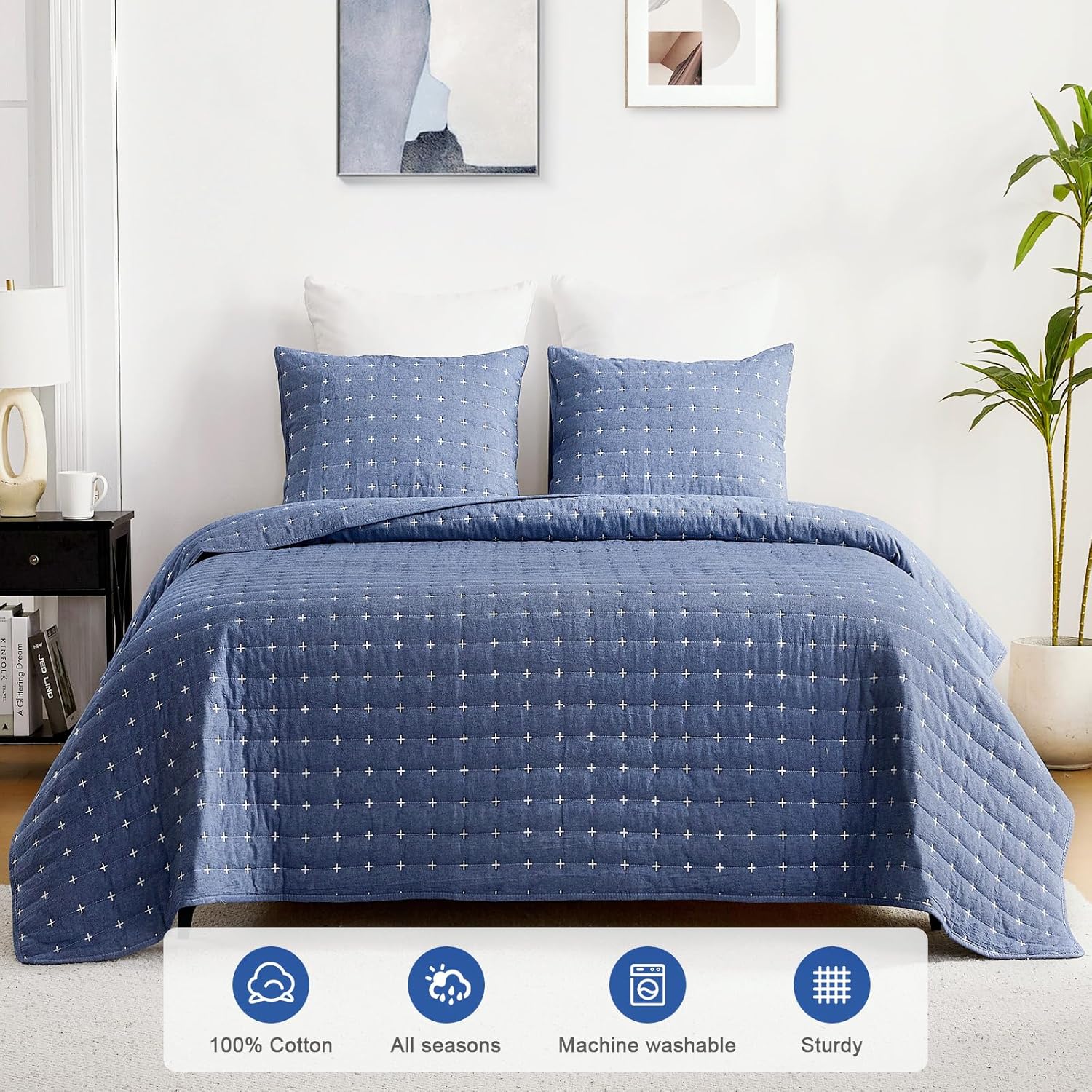 ENJOHOS 100 Cotton Reversible Cal King Quilt Set