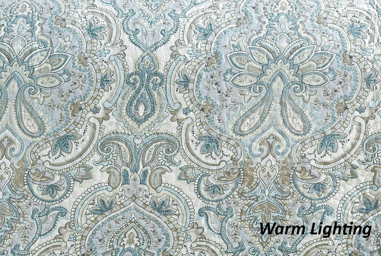 Grand Linen King Quilt Set with Paisley Design