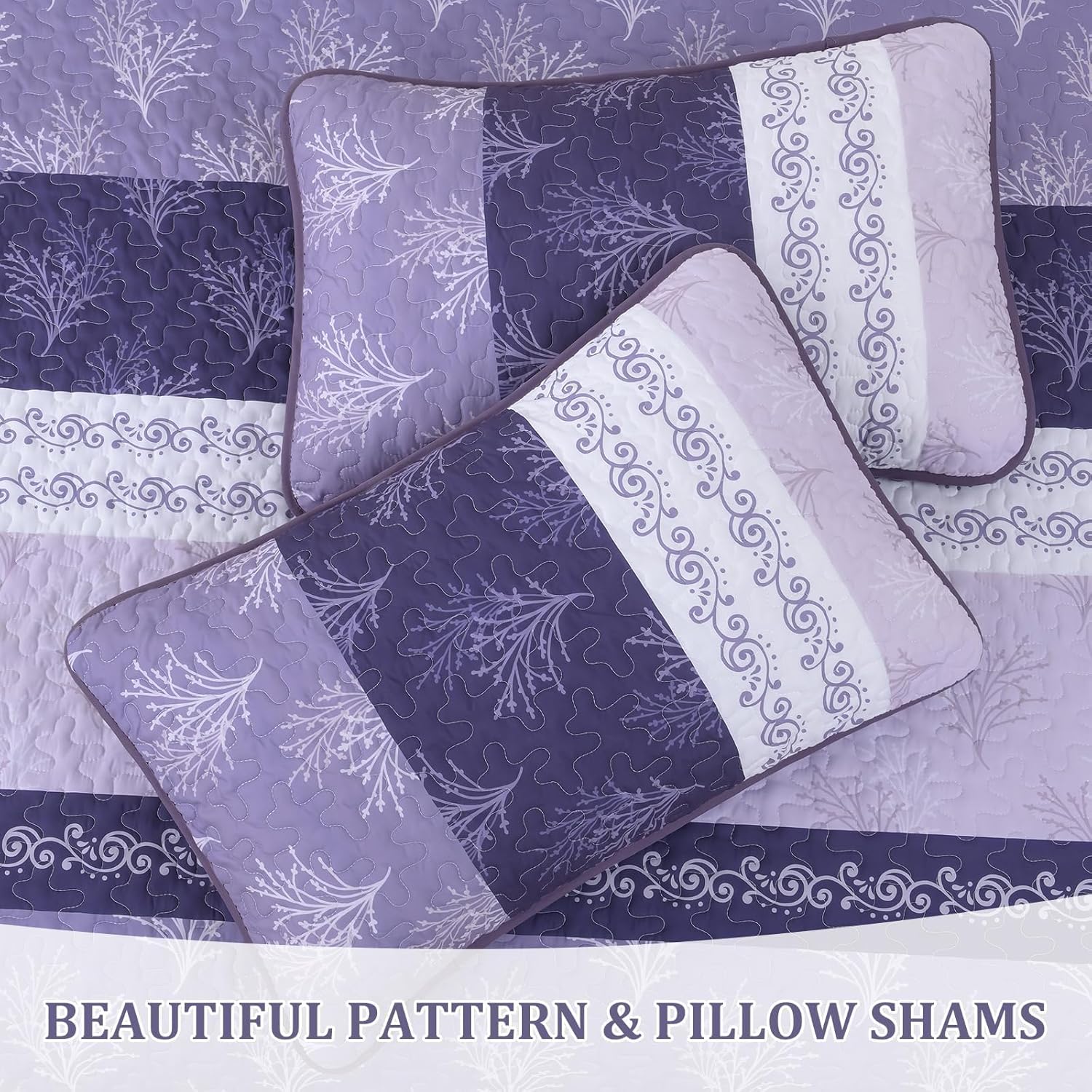 DJY Boho Quilt Set King Size Purple Striped Bedspread