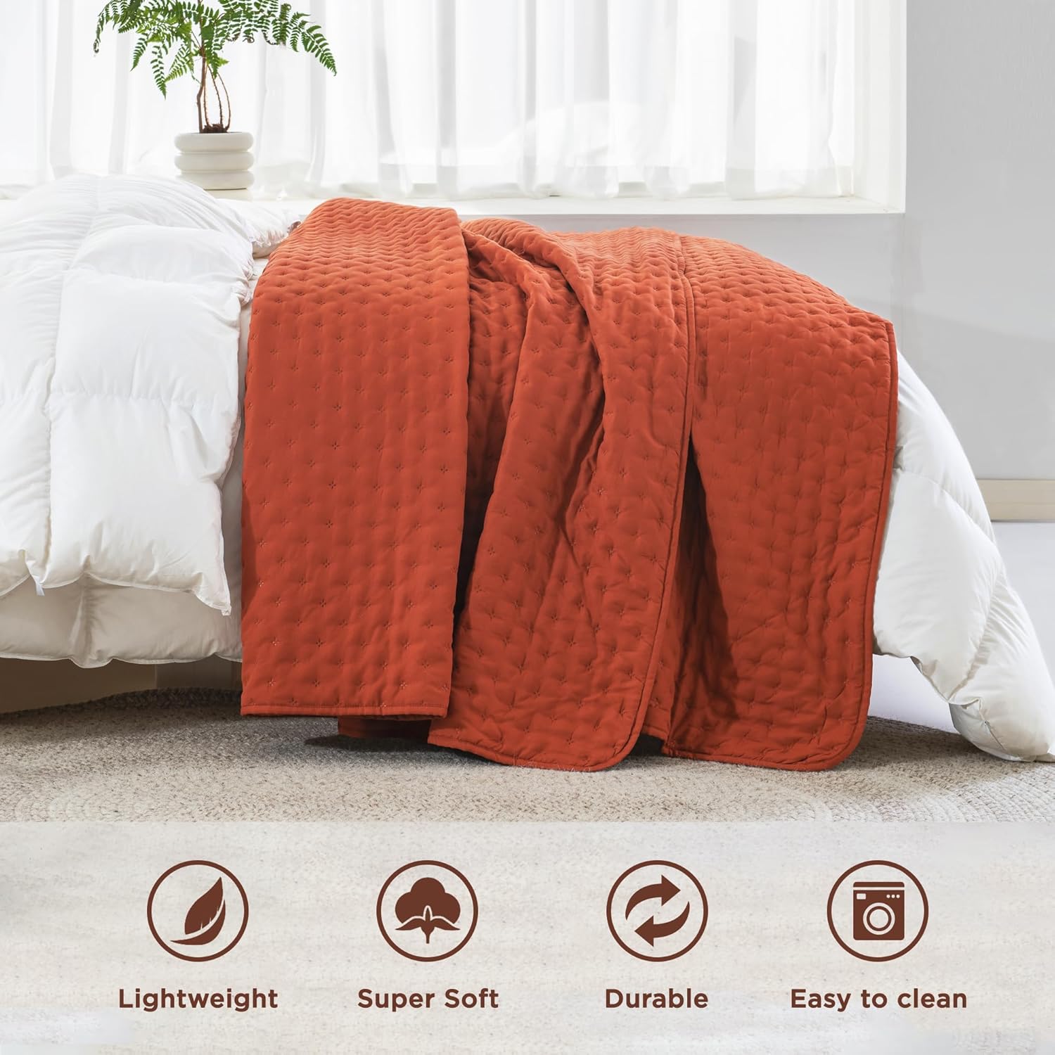 Andency California King Quilt Set 3 Piece Burnt Orange Bedding