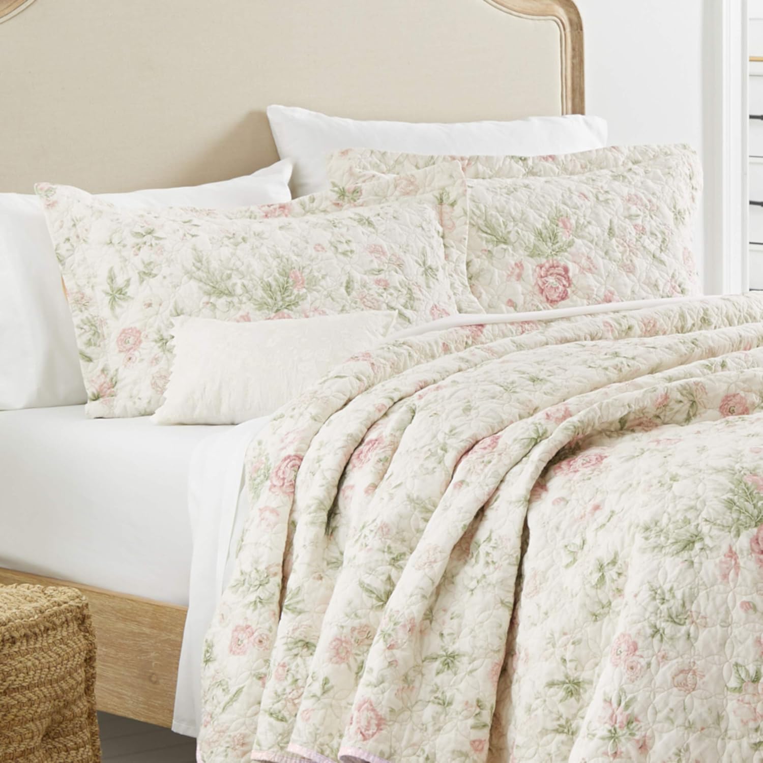 Laura Ashley Queen Quilt Set - Reversible Cotton Bedding with Shams