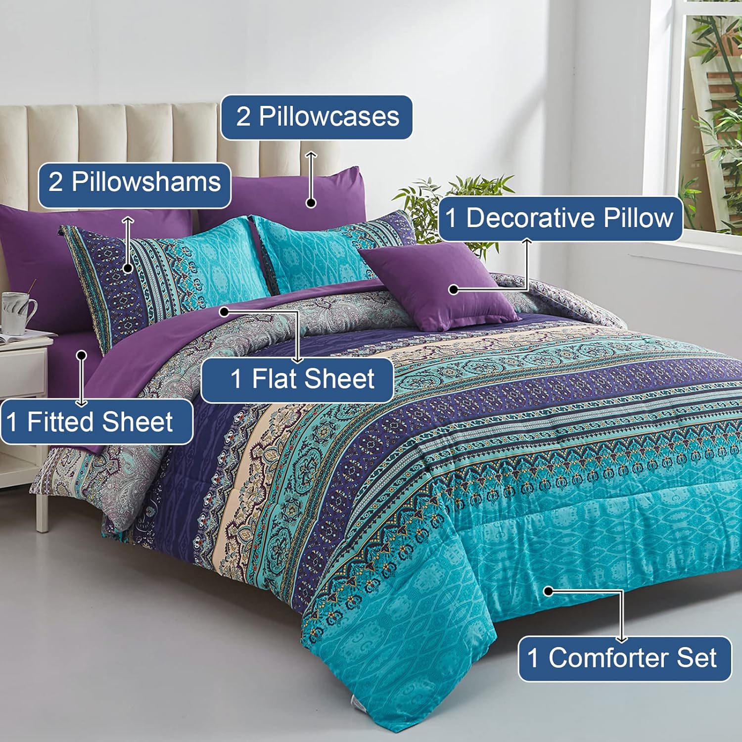 Cottolester Boho Cal King Comforter Set 8 Piece