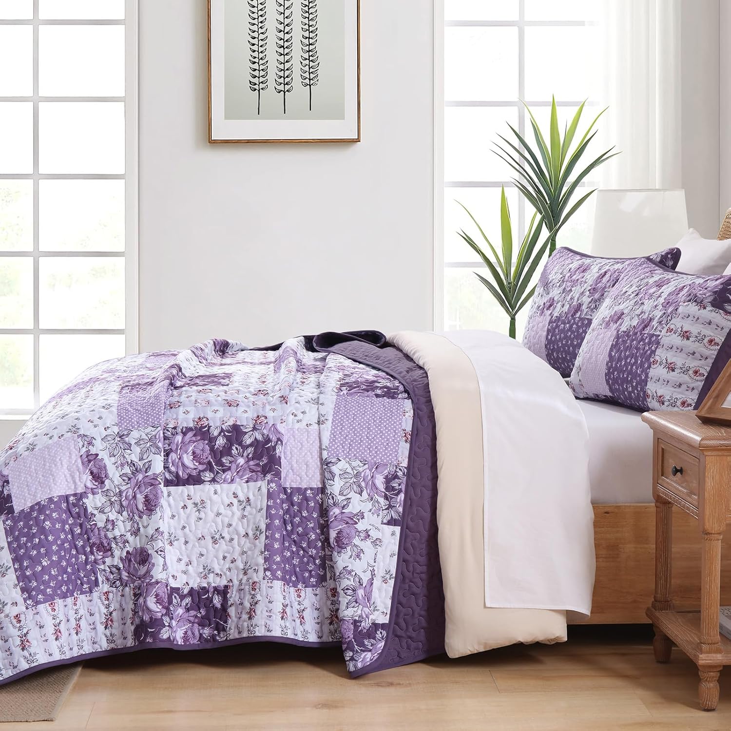 Anibedding 3 Piece Floral Quilt Set Queen Size