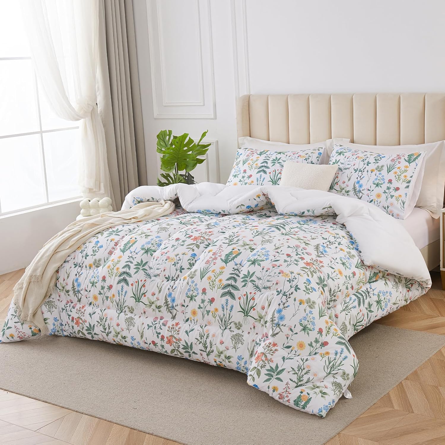 3 Piece Garden Floral Comforter Set with Pillow Cases