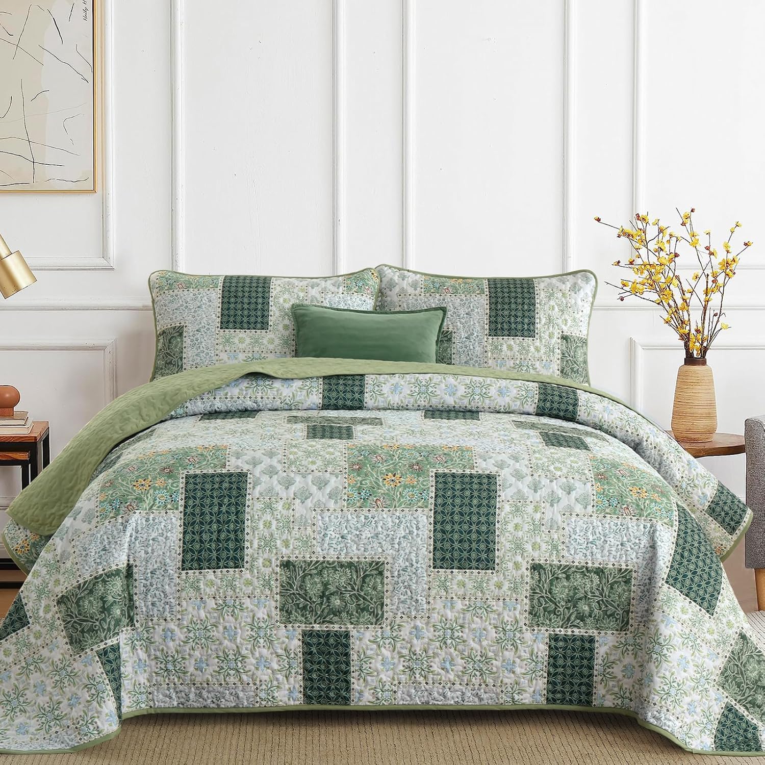 Xruibed Plaid Patchwork Quilt Set Queen 3 Pieces