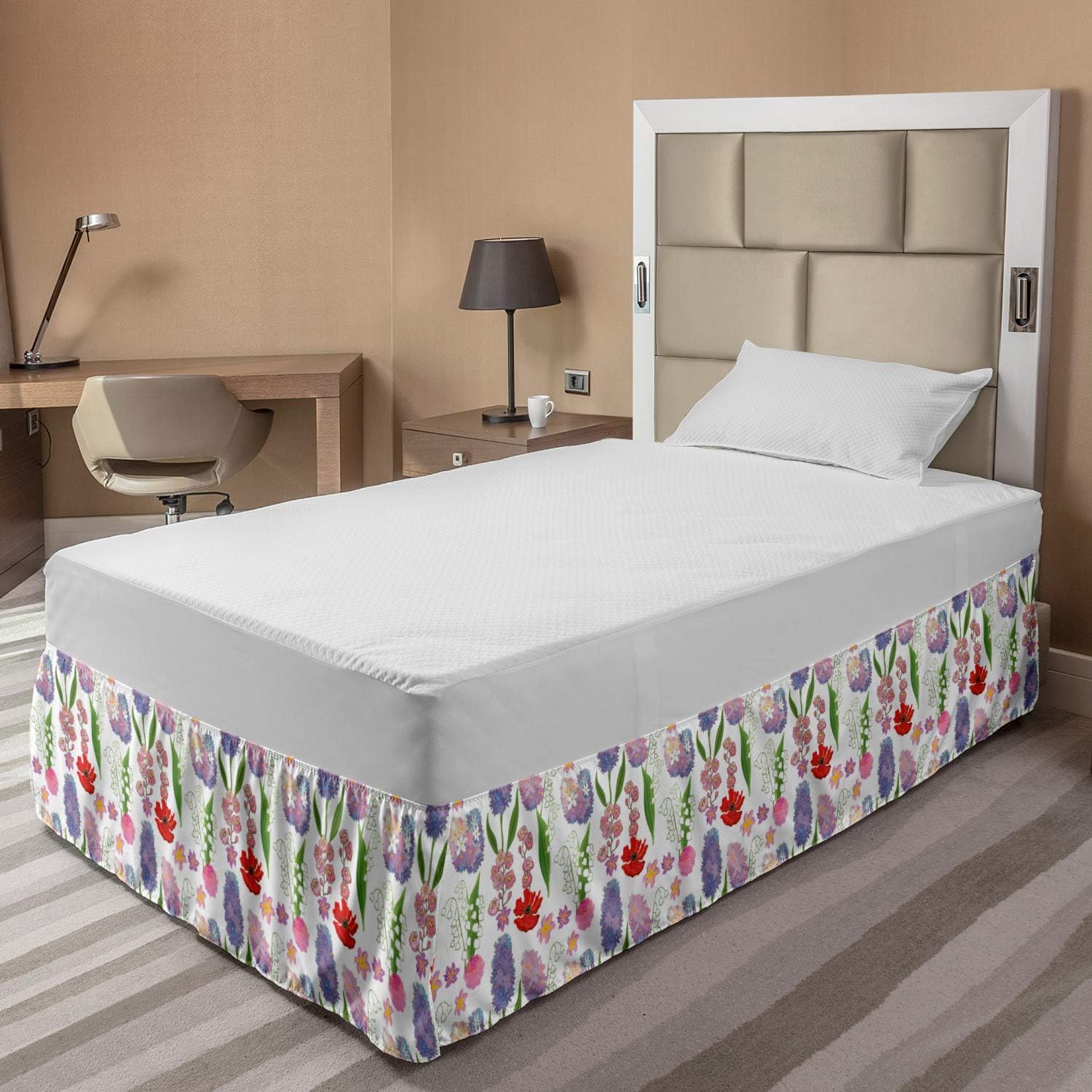 Lunarable Spring Bedskirt Fresh Blossom Floral Theme TwinTwin XL
