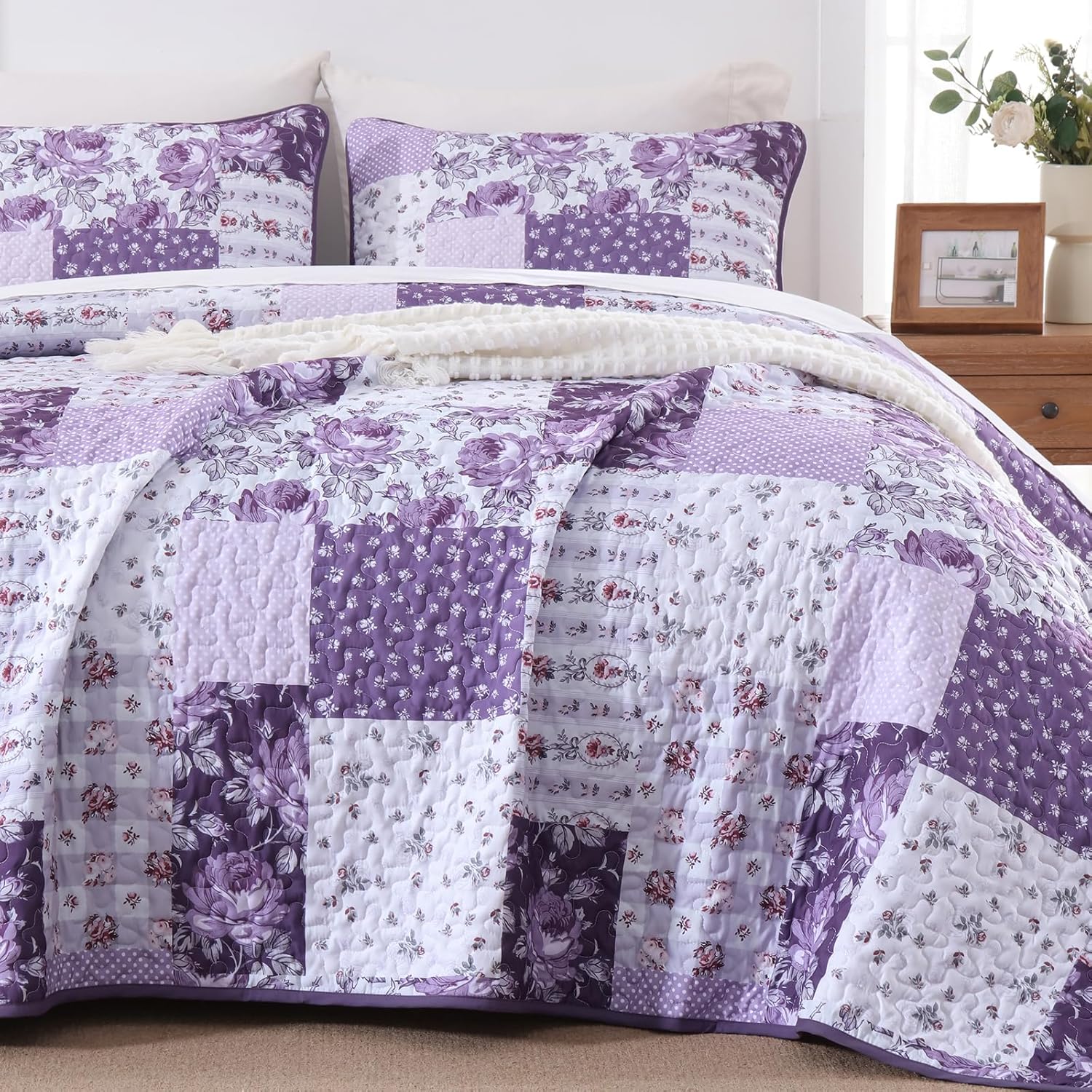 Anibedding 3 Piece Floral Quilt Set Queen Size