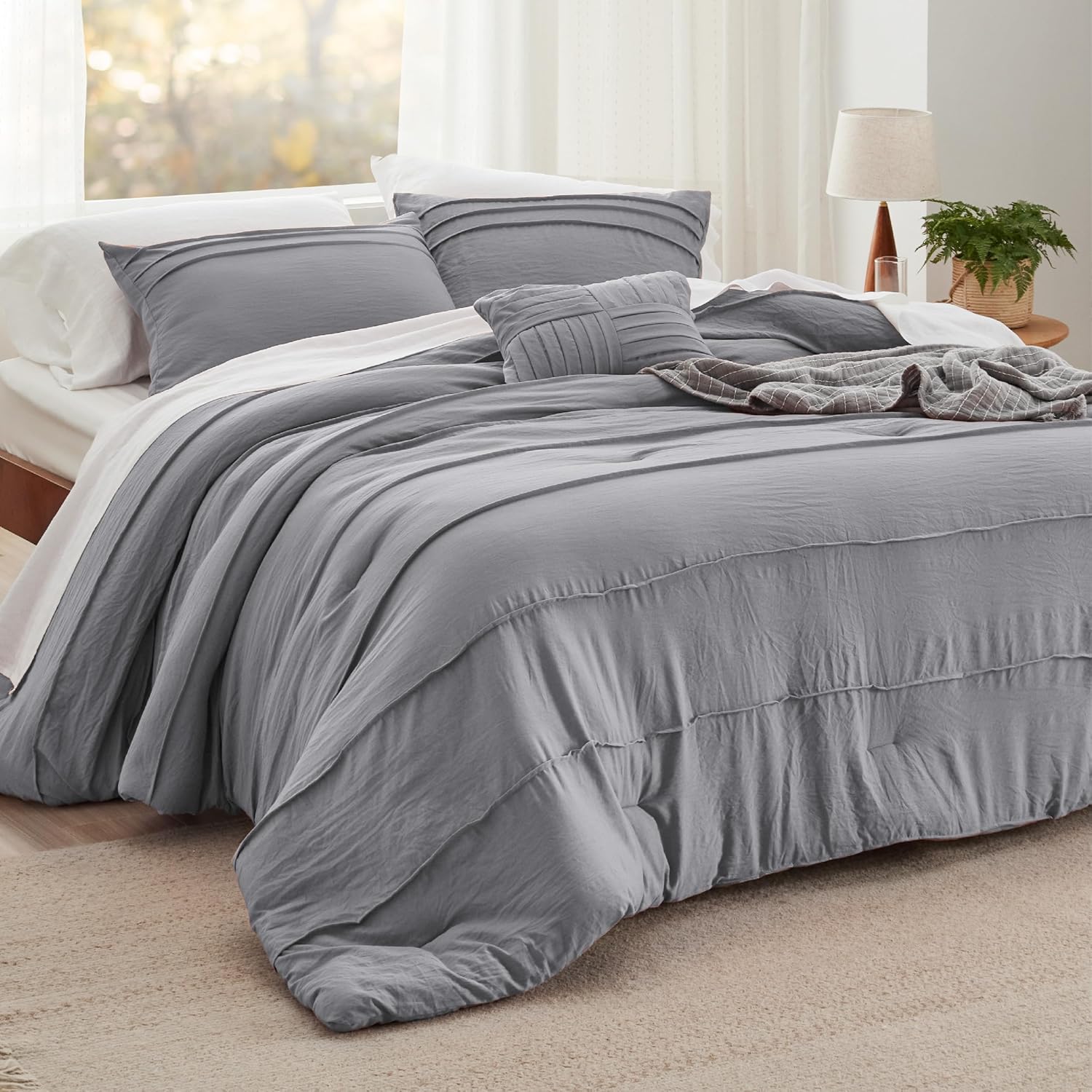 Bedsure Full Comforter Set - 4 Piece Grey Boho Bedding 1