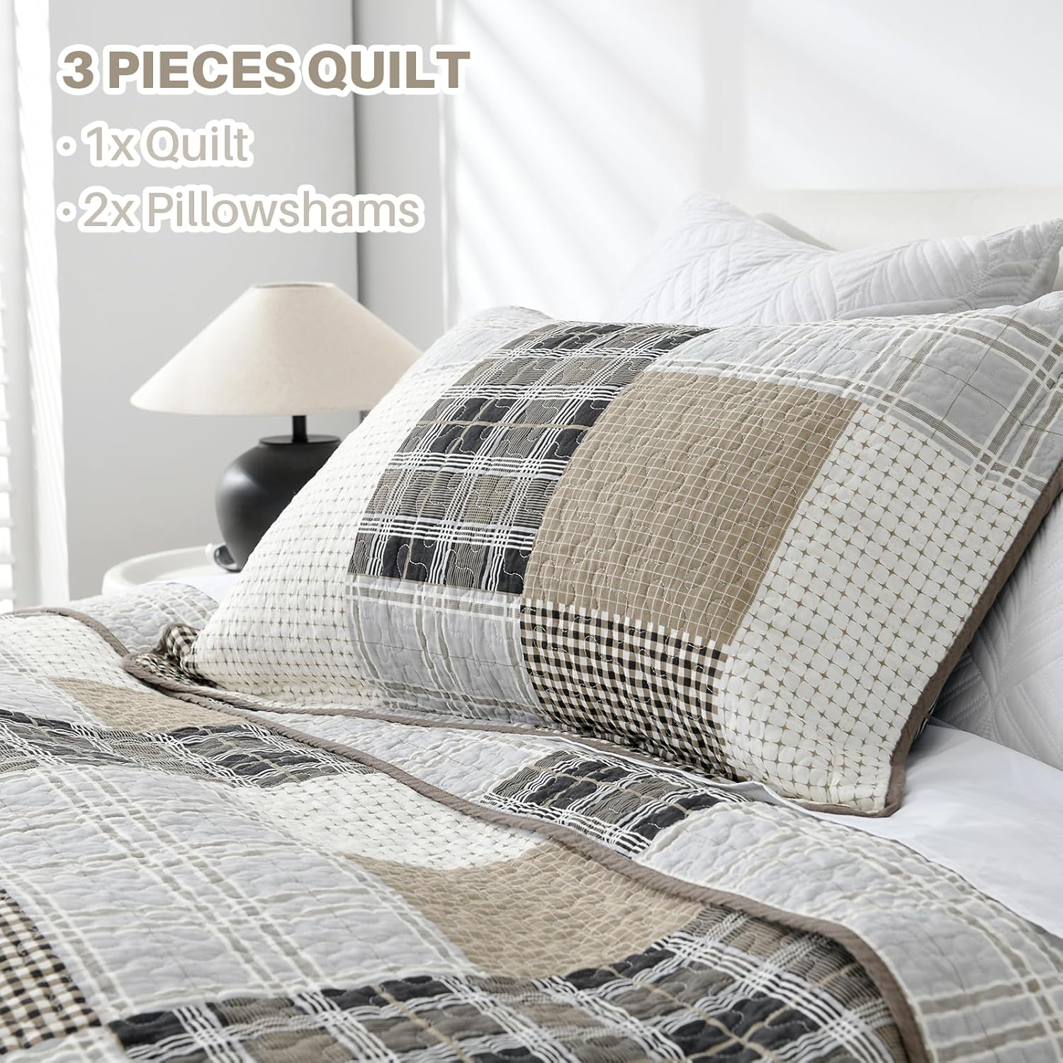 PANGUSHAN 100 Cotton Queen Quilt Set 3pcs 1