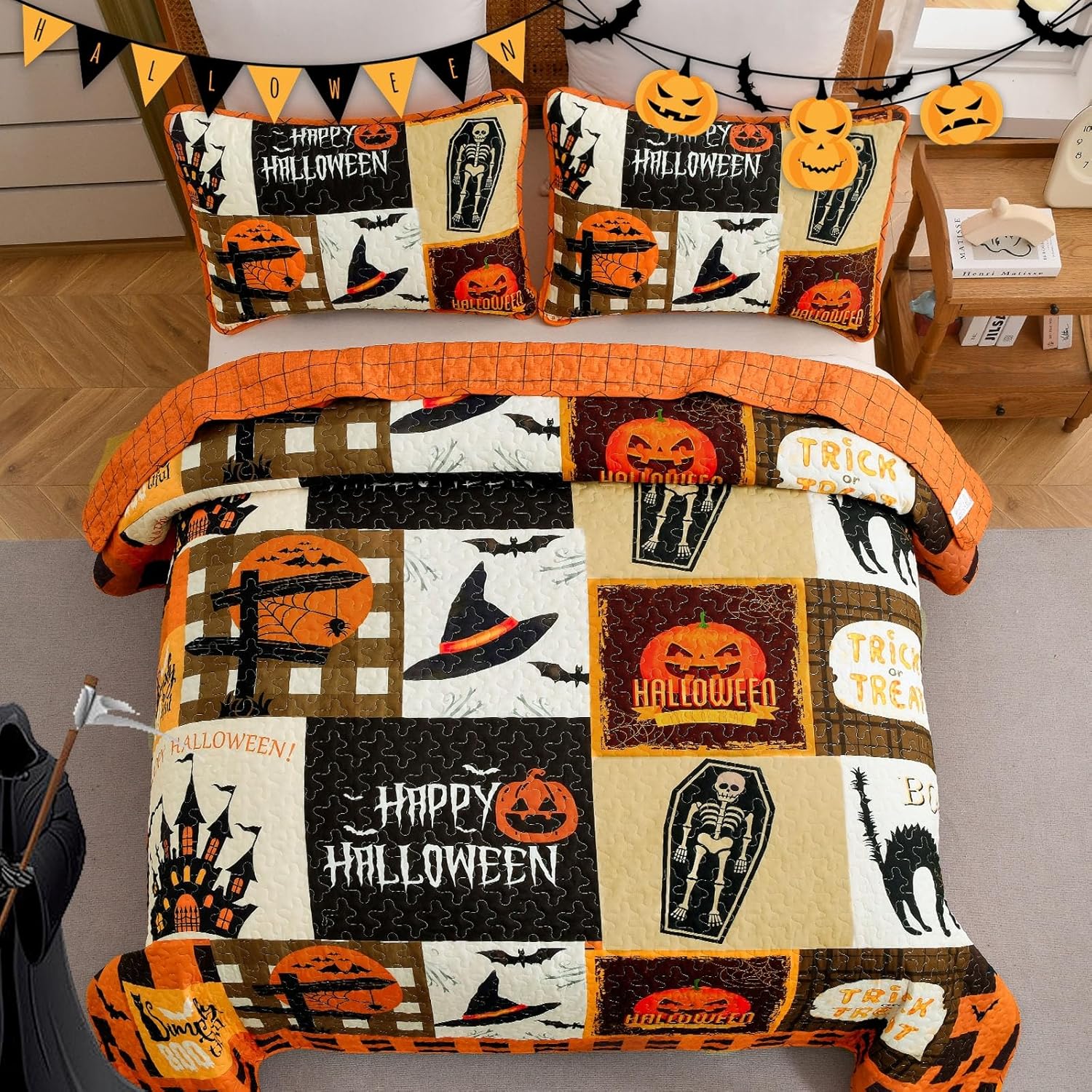 Luxudecor Halloween Quilt Set King Size