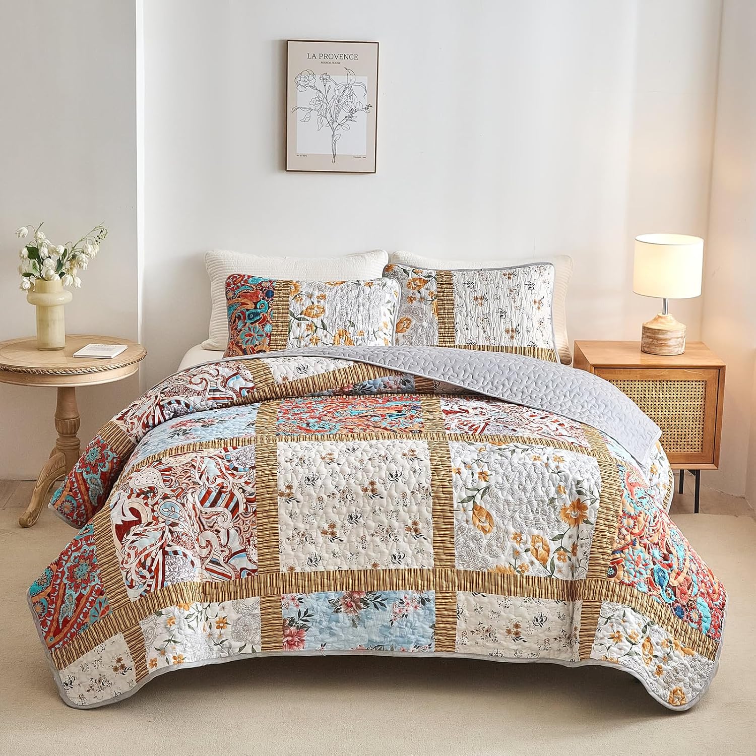AIKASY Red Plaid Quilt Set - Queen Size All-Season Bedding