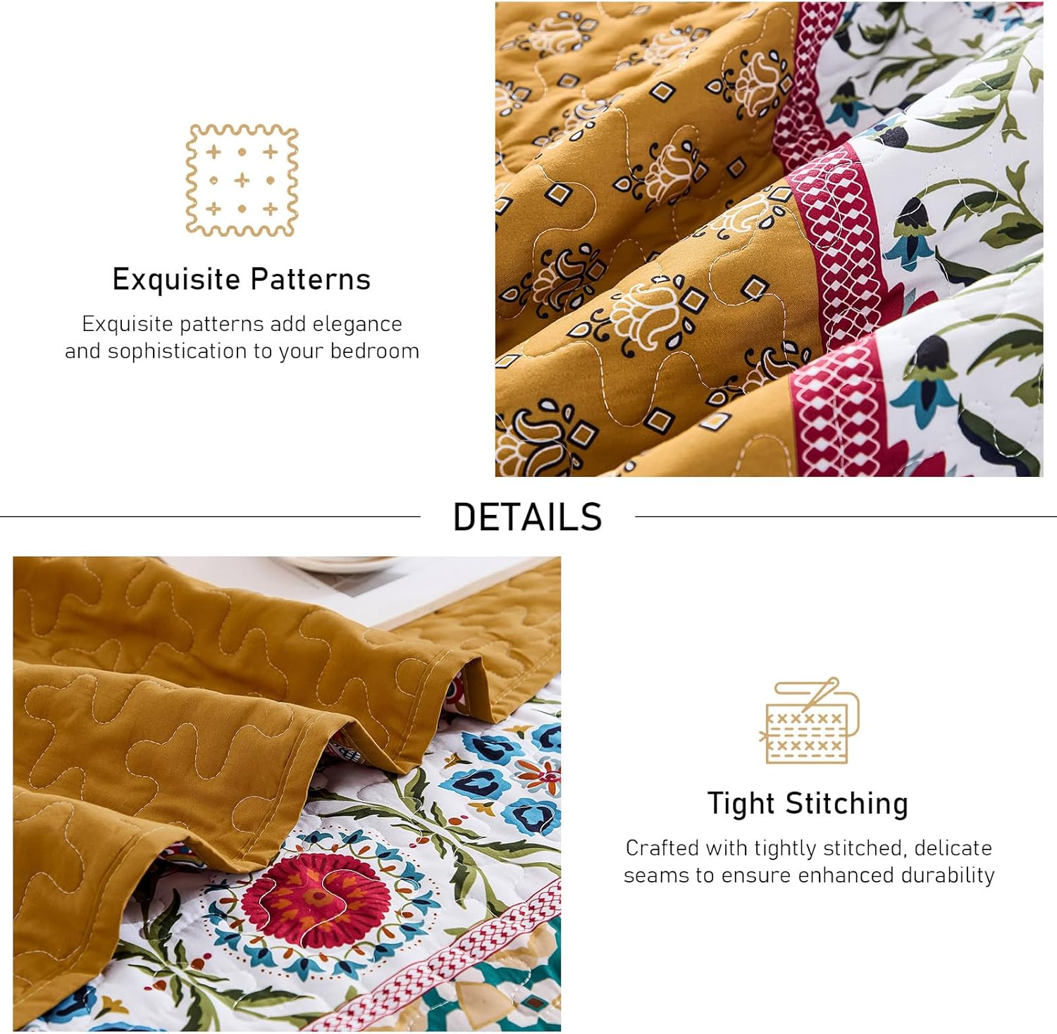 Yiran Boho Quilt Set King Size Tango Orange Patchwork Bedding