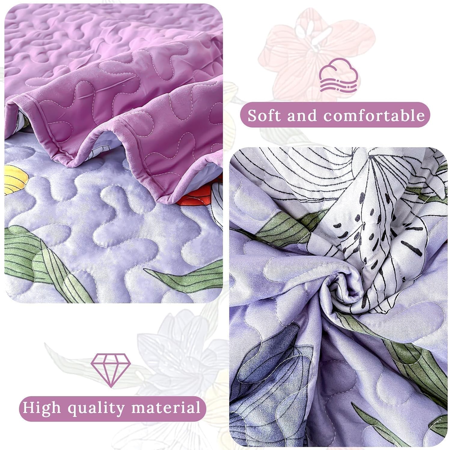 Heymybed Floral Quilt Set Queen Size 3 Piece