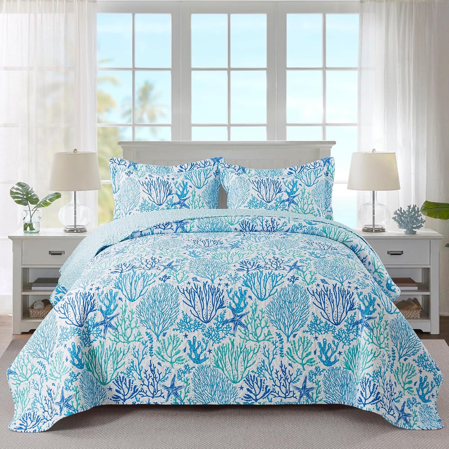 Travan Beach Quilt King Size Ultra Soft Fade Resistant Coastal Design