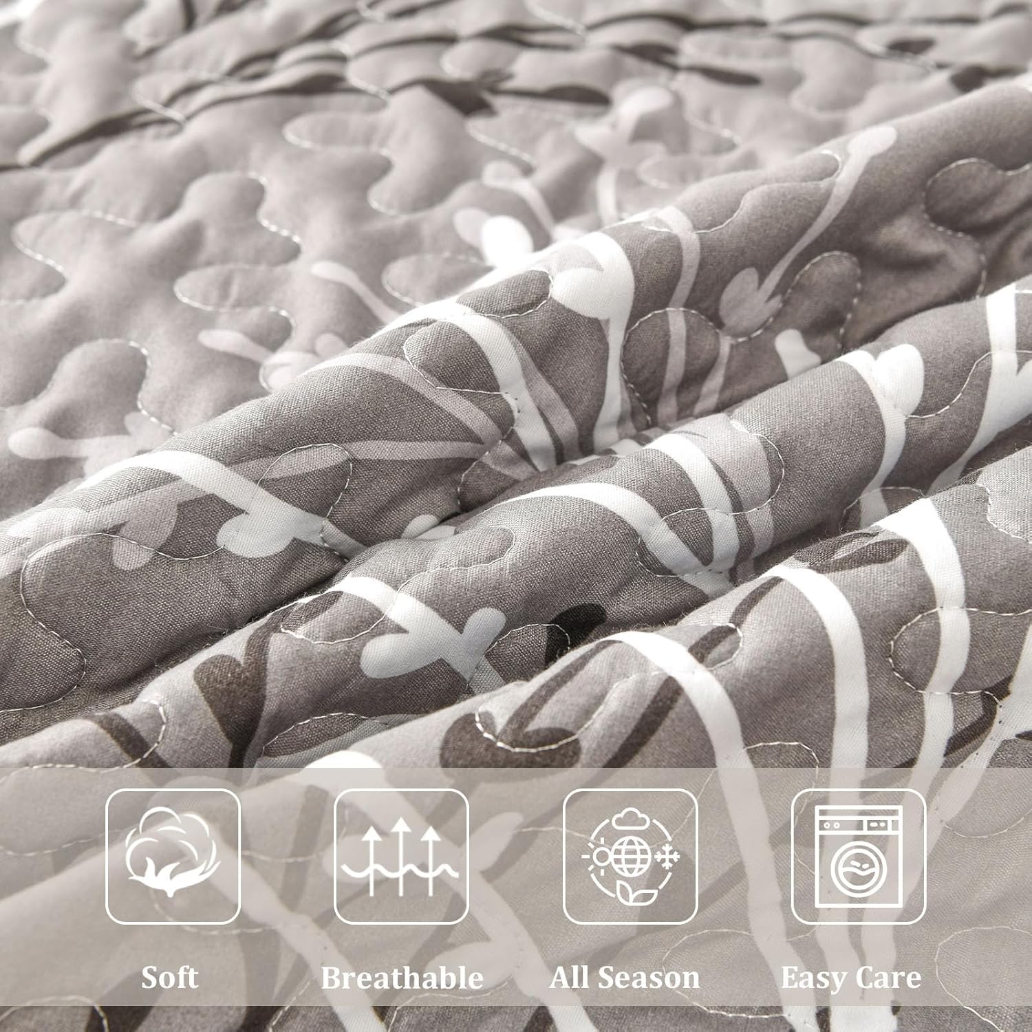 DJY Grey Botanical Quilt Set King Size 3-Piece