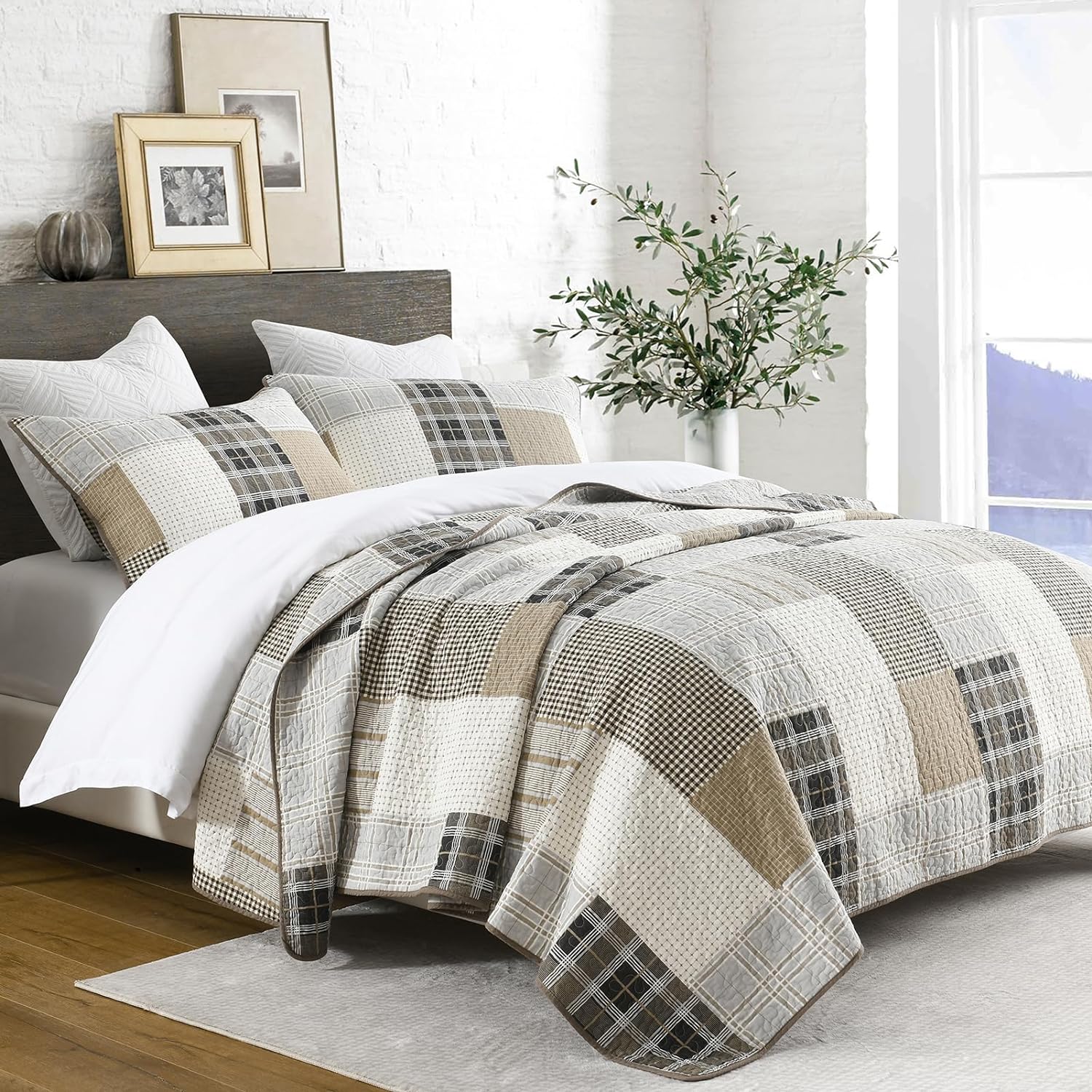 PANGUSHAN 100 Cotton Queen Quilt Set 3pcs 1
