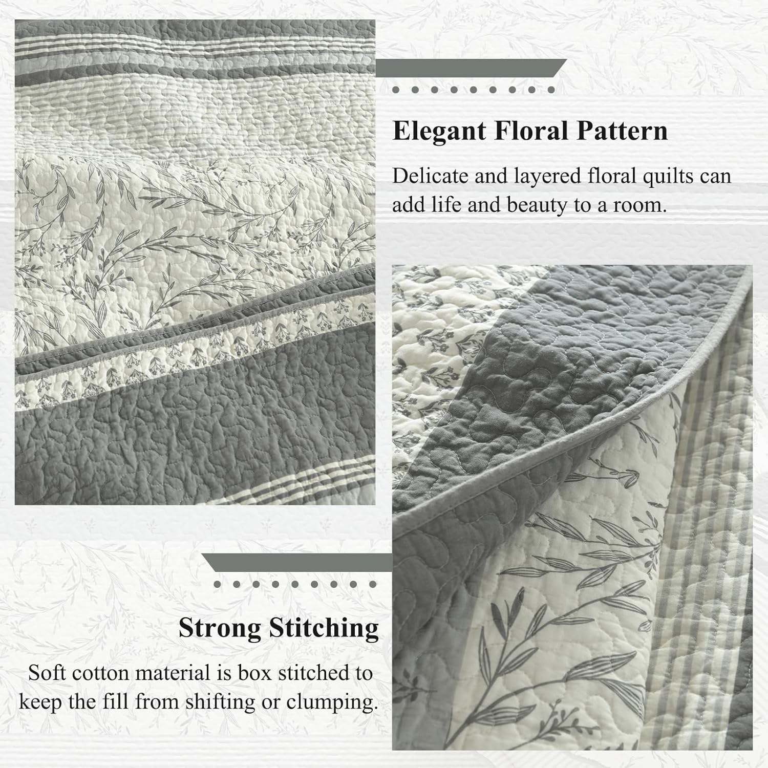 SOElinens King Size Gray White Quilt Set with Shams