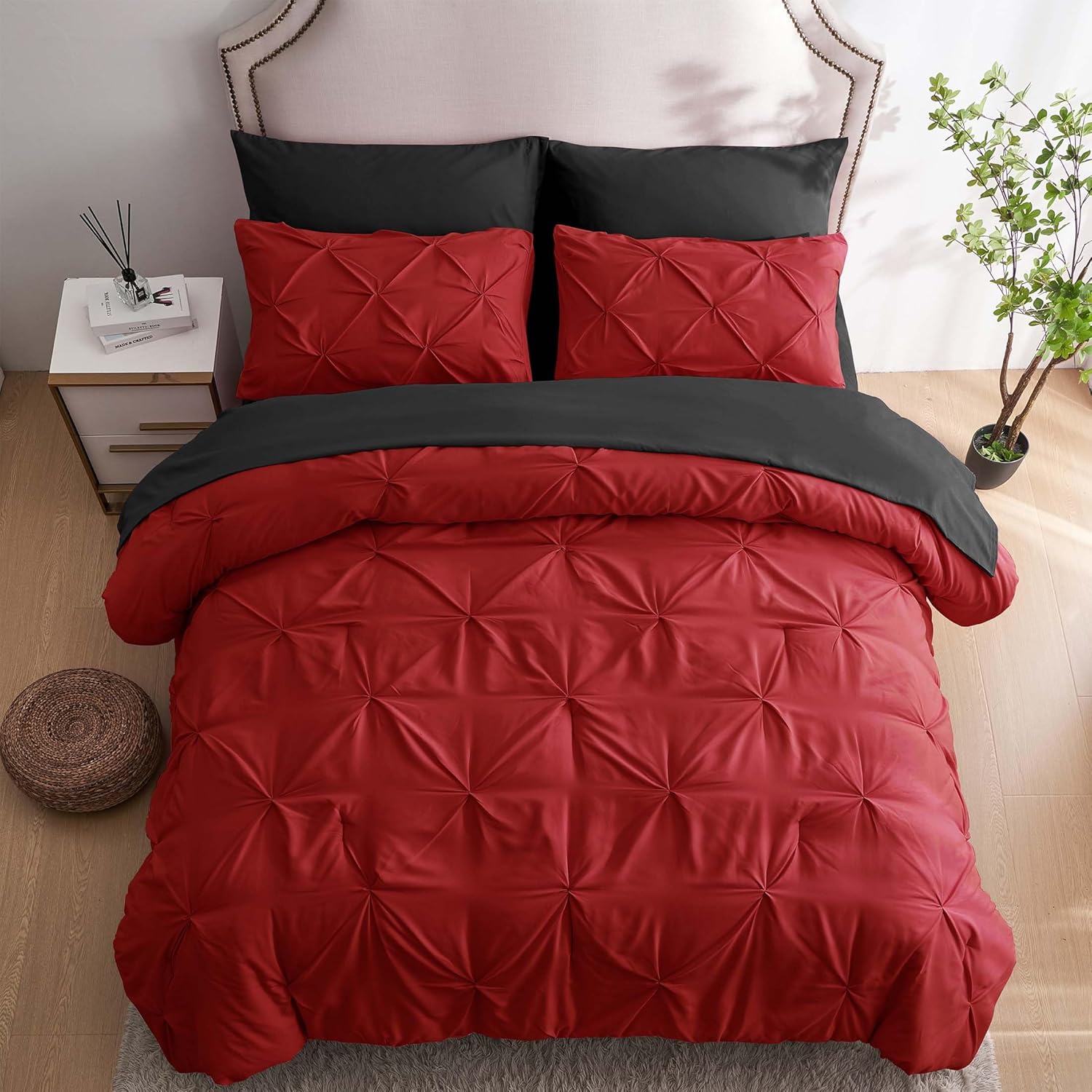Ubauba 7pc Full Size Comforter Set Red Black