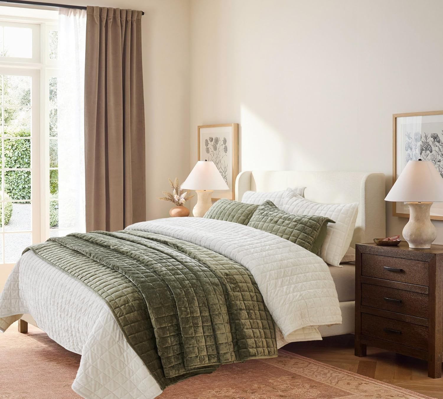 LR Rocaloca Velvet Quilt Set Army Green California King
