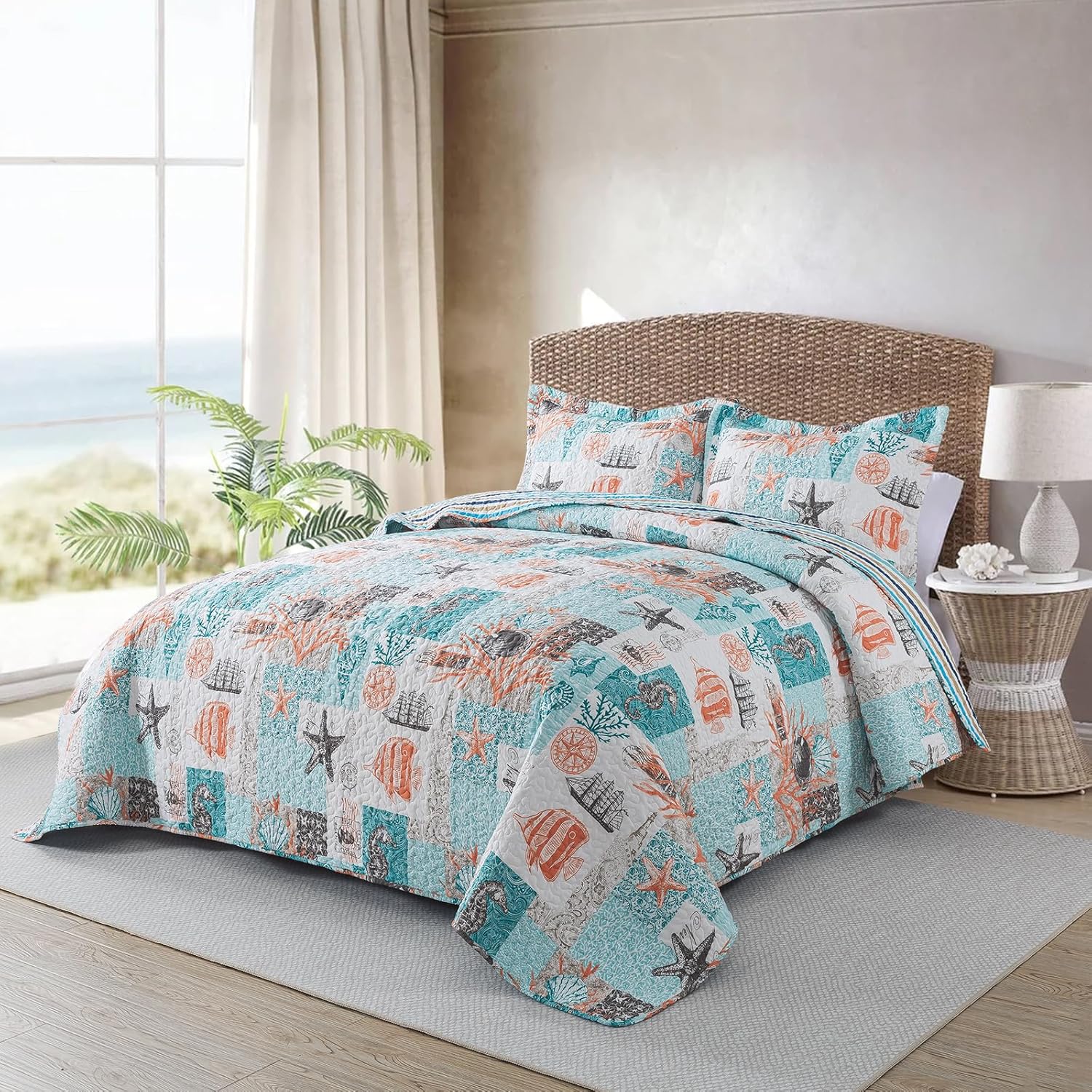 Travan Coastal Quilt Queen Size Set