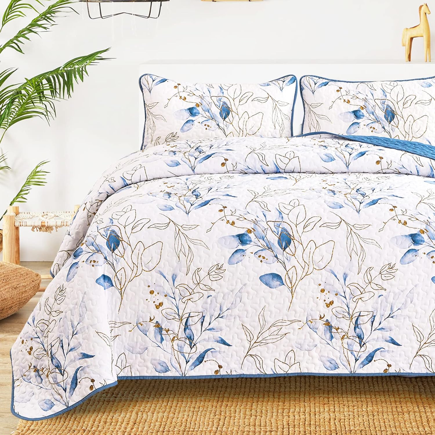 Anibedding Blue Quilt Set California King 3 Piece